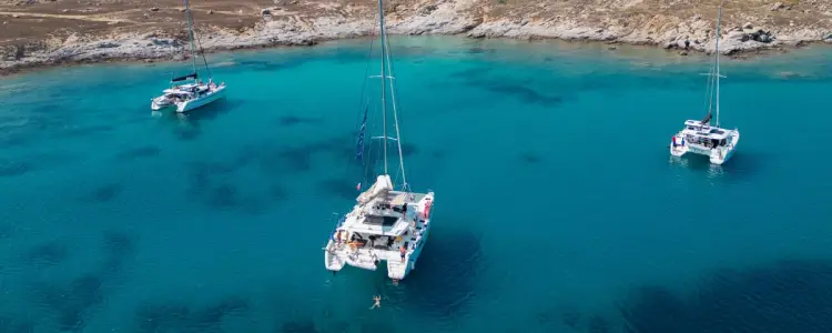 Yachts anchored in a bay in Greece