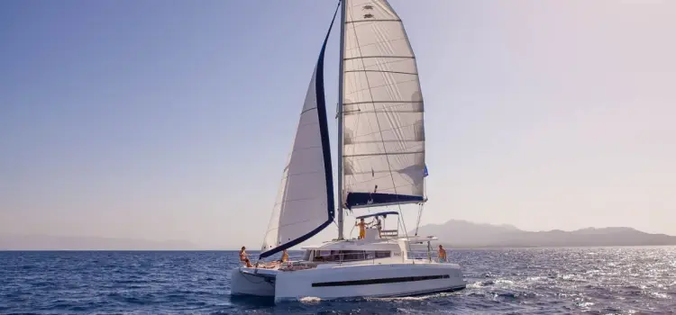 Photo of a catamaran sailing in Greece.