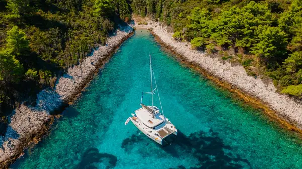 Catamaran anchored in Scedro