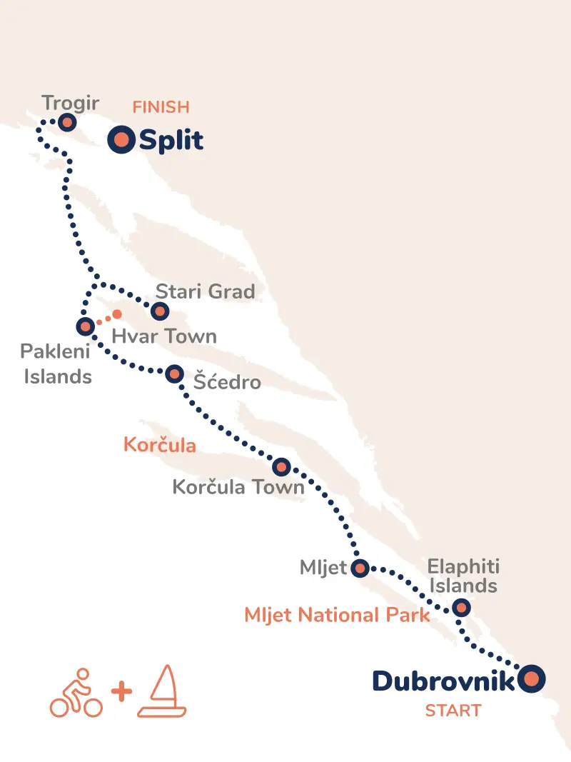 Croatia Dubrovnik Cycle Cruise Map