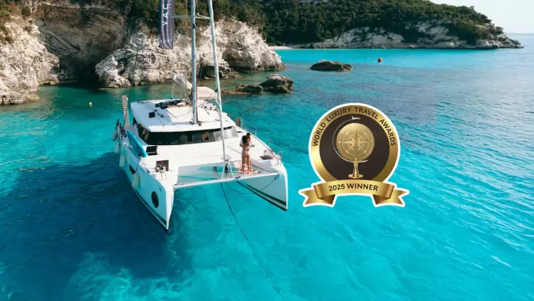 Yacht Getaways crew and guests celebrating the 2025 World Luxury Travel Award win for Best Yacht Cruises across Greece and Croatia.