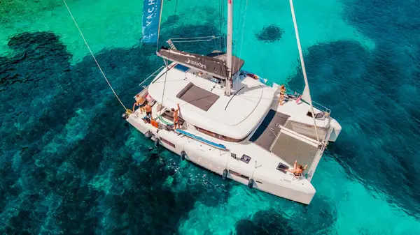 Yacht Getaways catamaran in clear blue water