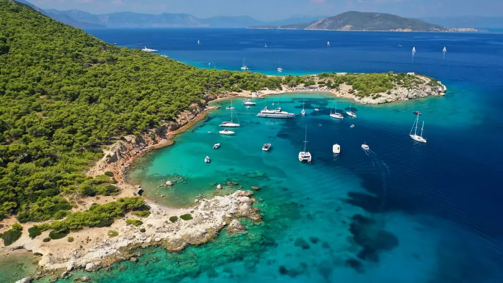 Yachts anchored in a bay on Moni Island
