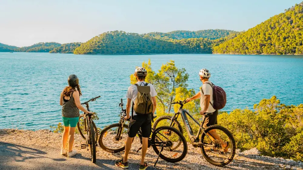 Group of cyclists in Mljet National Park