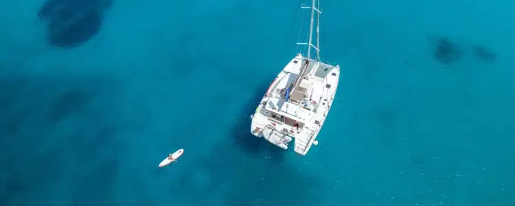 Catamaran anchored in a beautiful bay