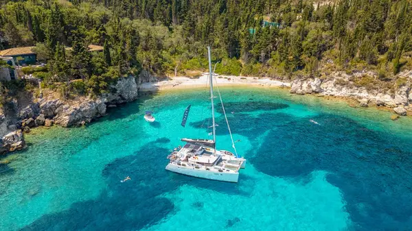 Yacht anchored in bay