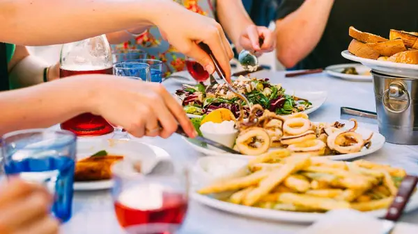 Food on a table at a Greek restaurant