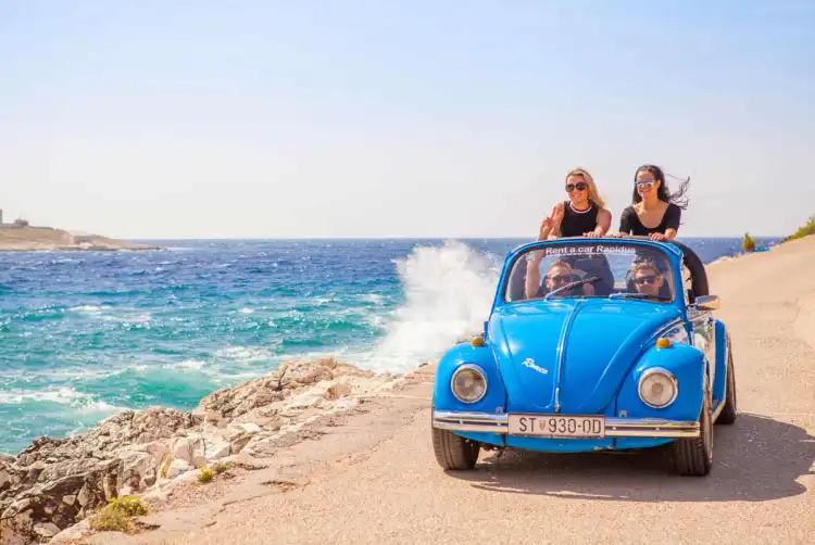 Group of friends in a car at Mljet National Park