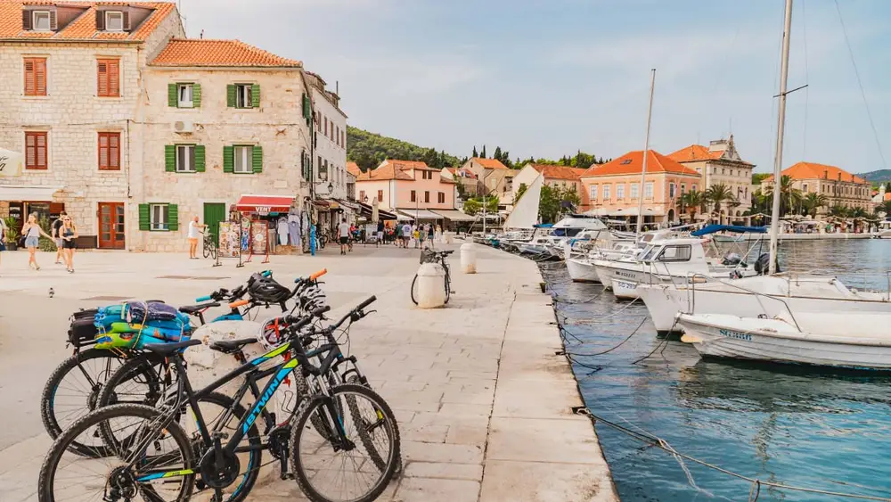 Bikes on the waterfront in Stari Grad Croatia