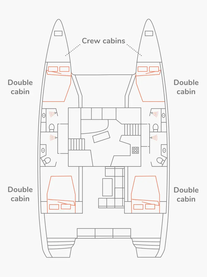 Superior catamaran cabin layout