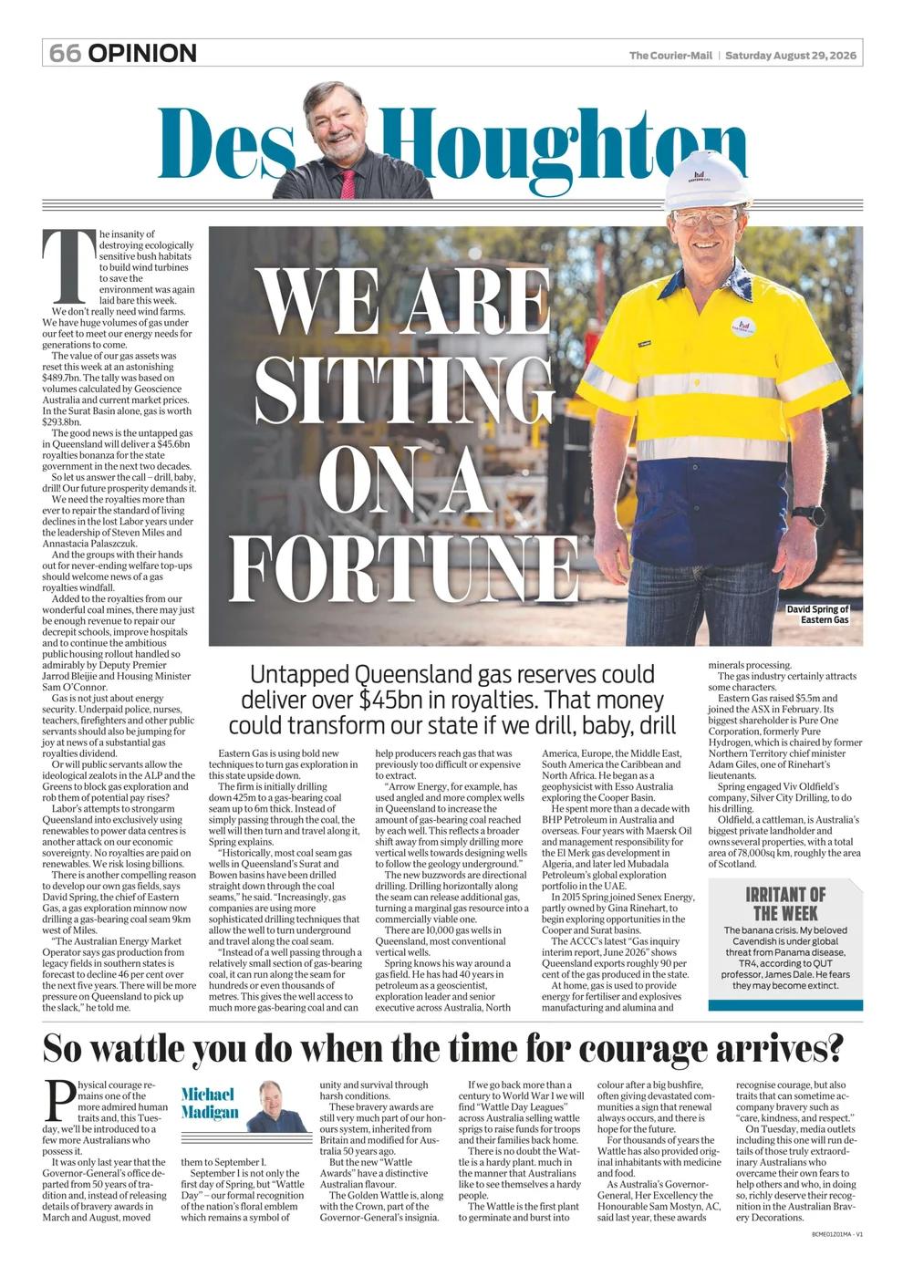 Courier-Mail opinion page by Des Houghton on untapped Queensland gas reserves