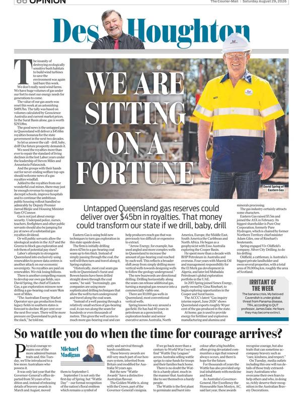 Courier-Mail opinion page by Des Houghton on untapped Queensland gas reserves