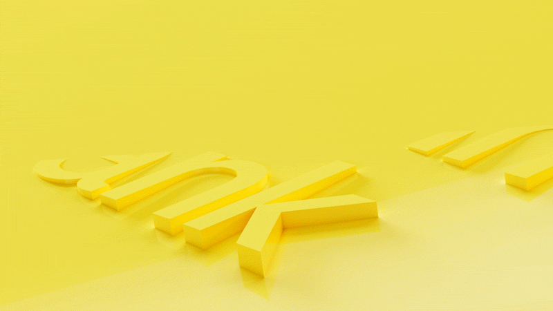 Extruded 3D lettering in tonal yellow, raking light picking out the letterforms