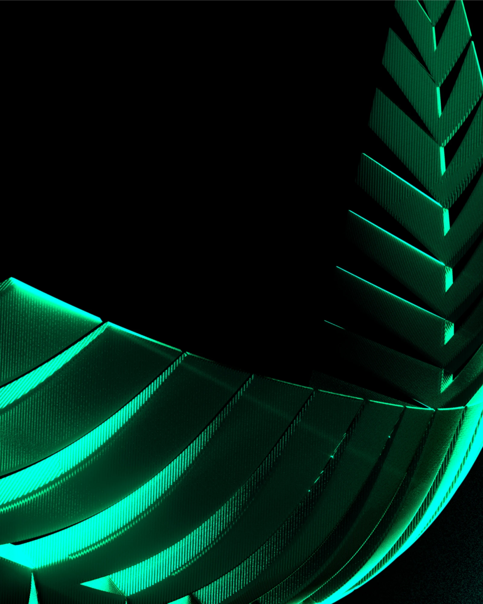 Fern structure in emerald green, sweeping ridged blades used as a background graphic