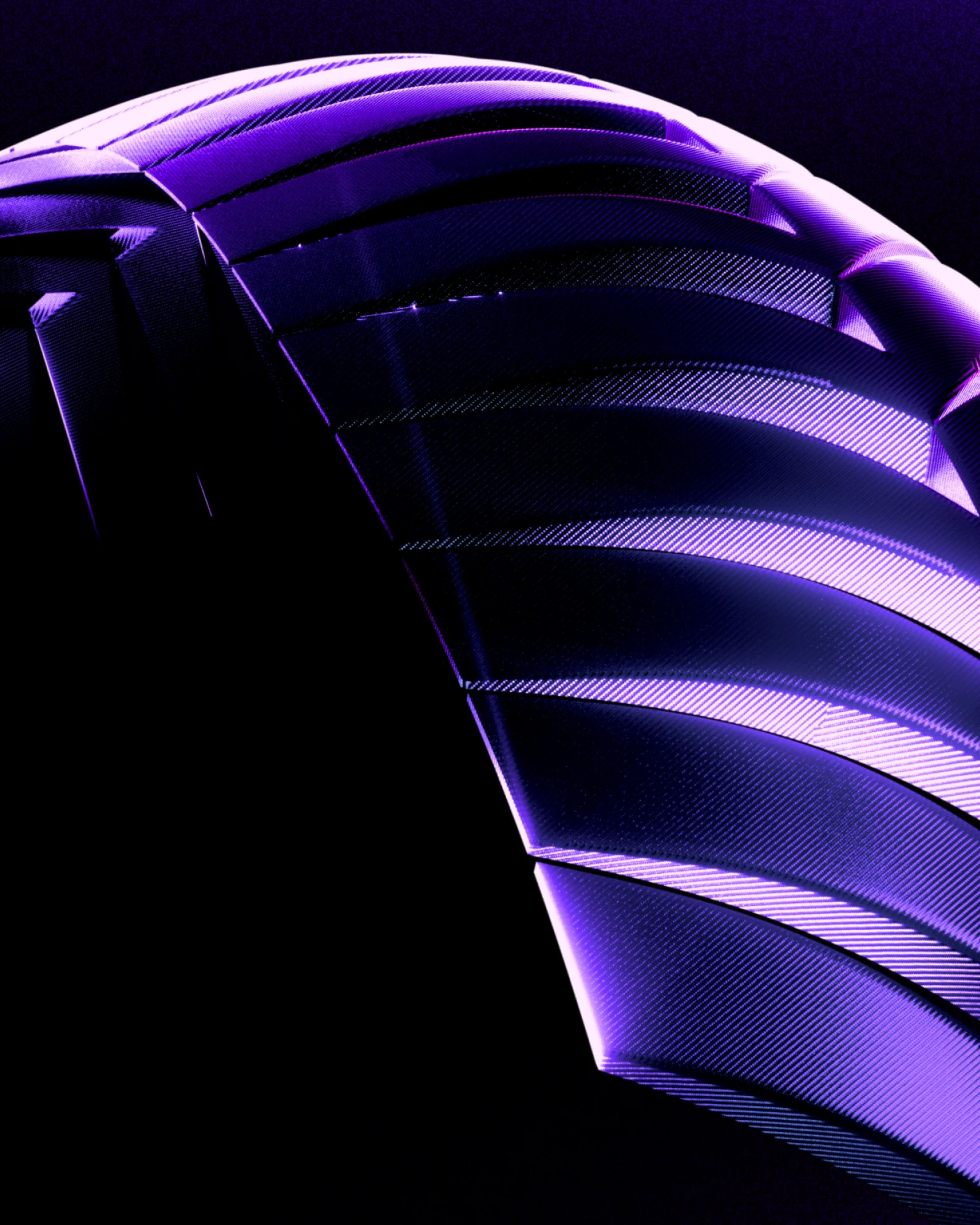 Abstract close-up of the fern mark rendered as ridged, woven purple blades
