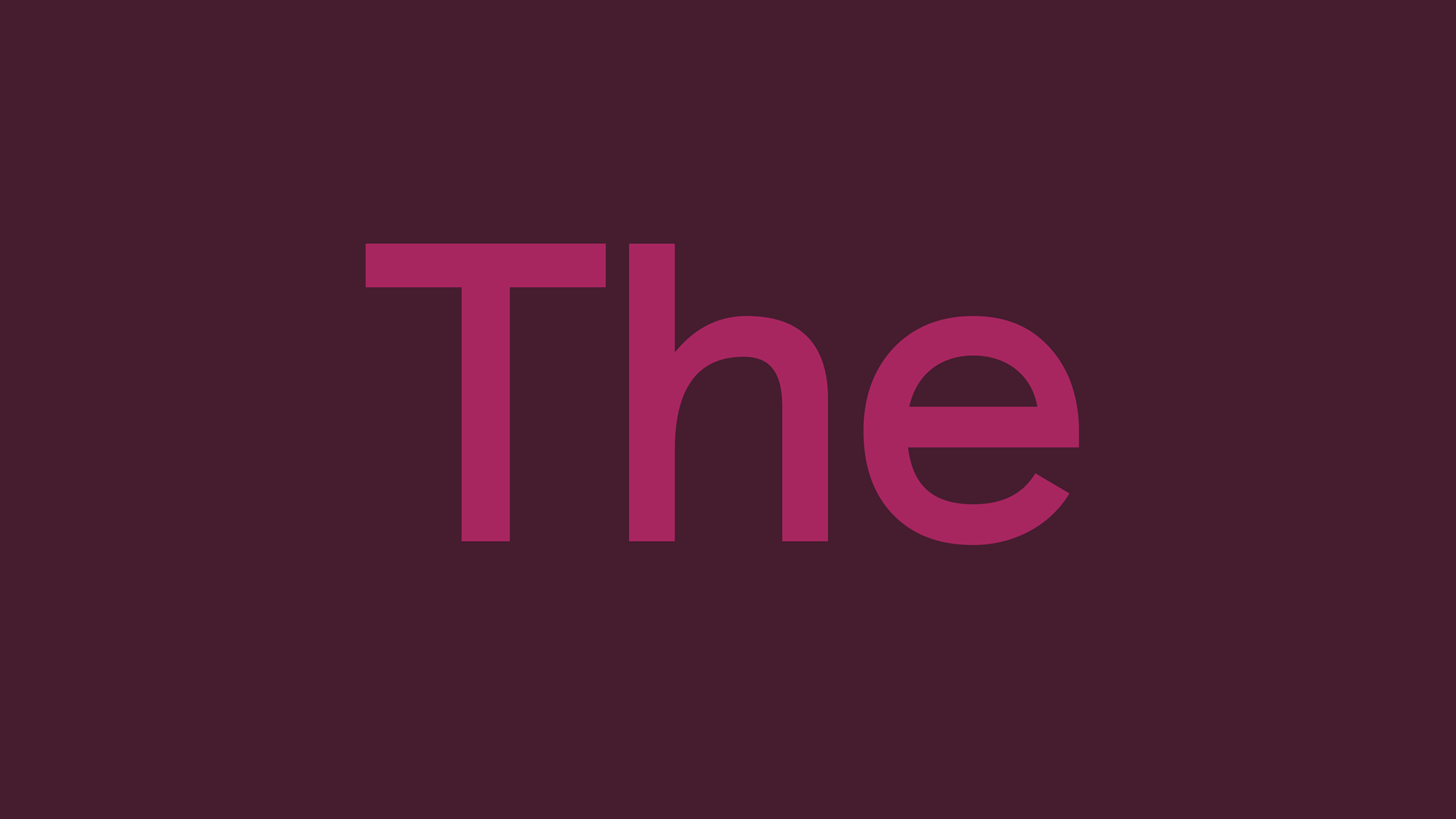 Brand typeface specimen: the word 'The' set in magenta on a deep aubergine field