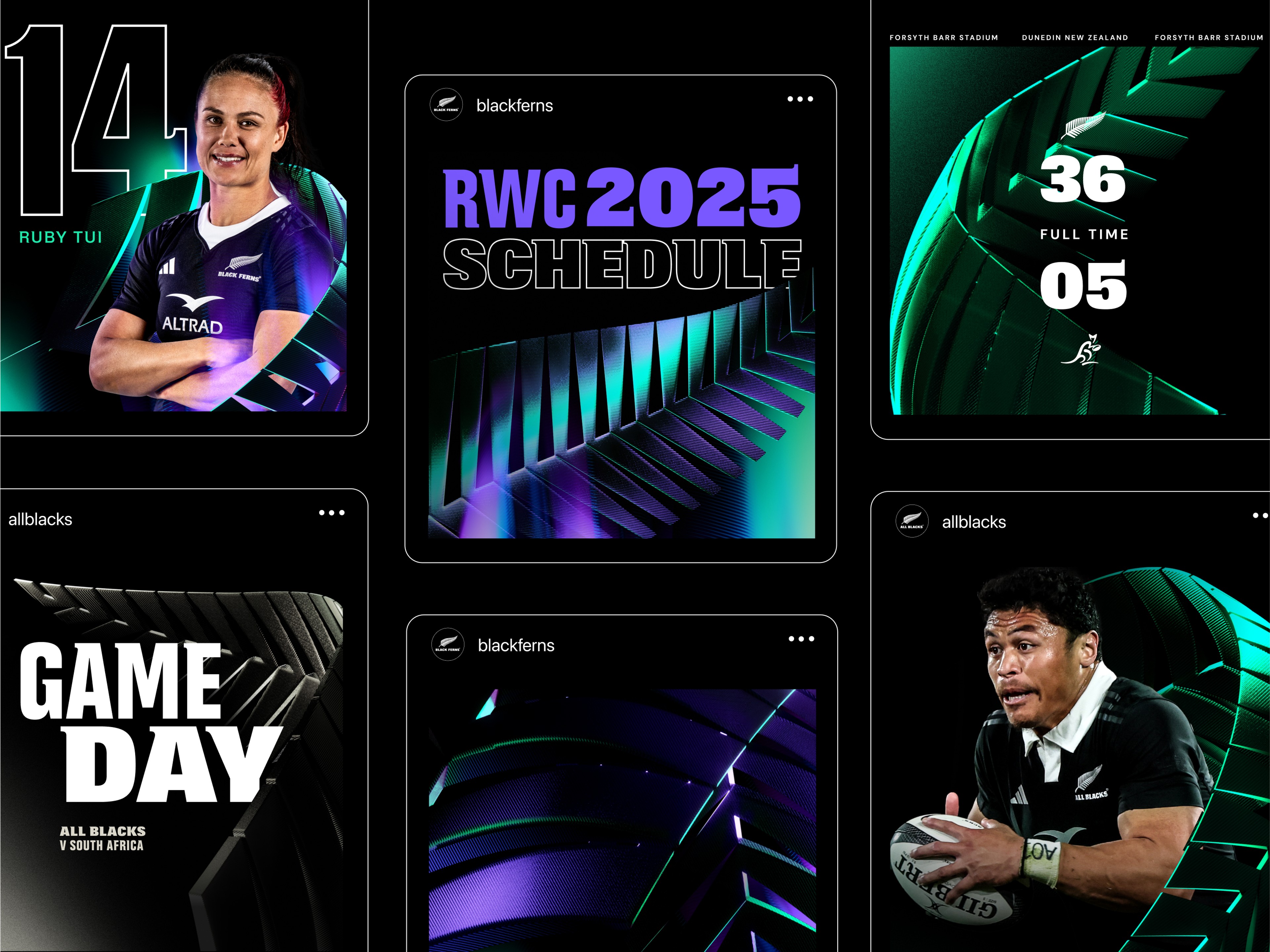 Social post system for All Blacks and Black Ferns: player cards, scores and schedules