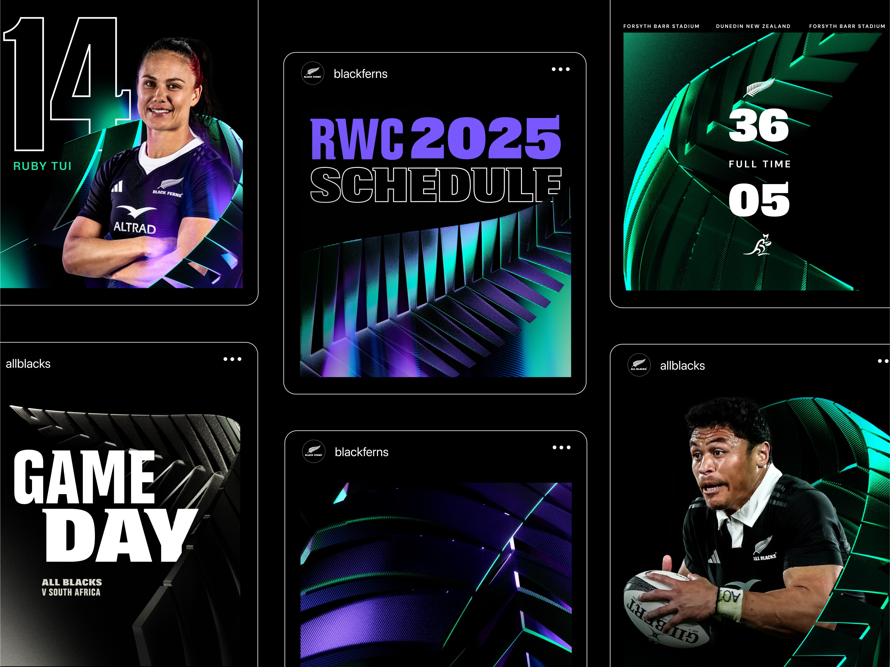 Social post system for All Blacks and Black Ferns: player cards, scores and schedules