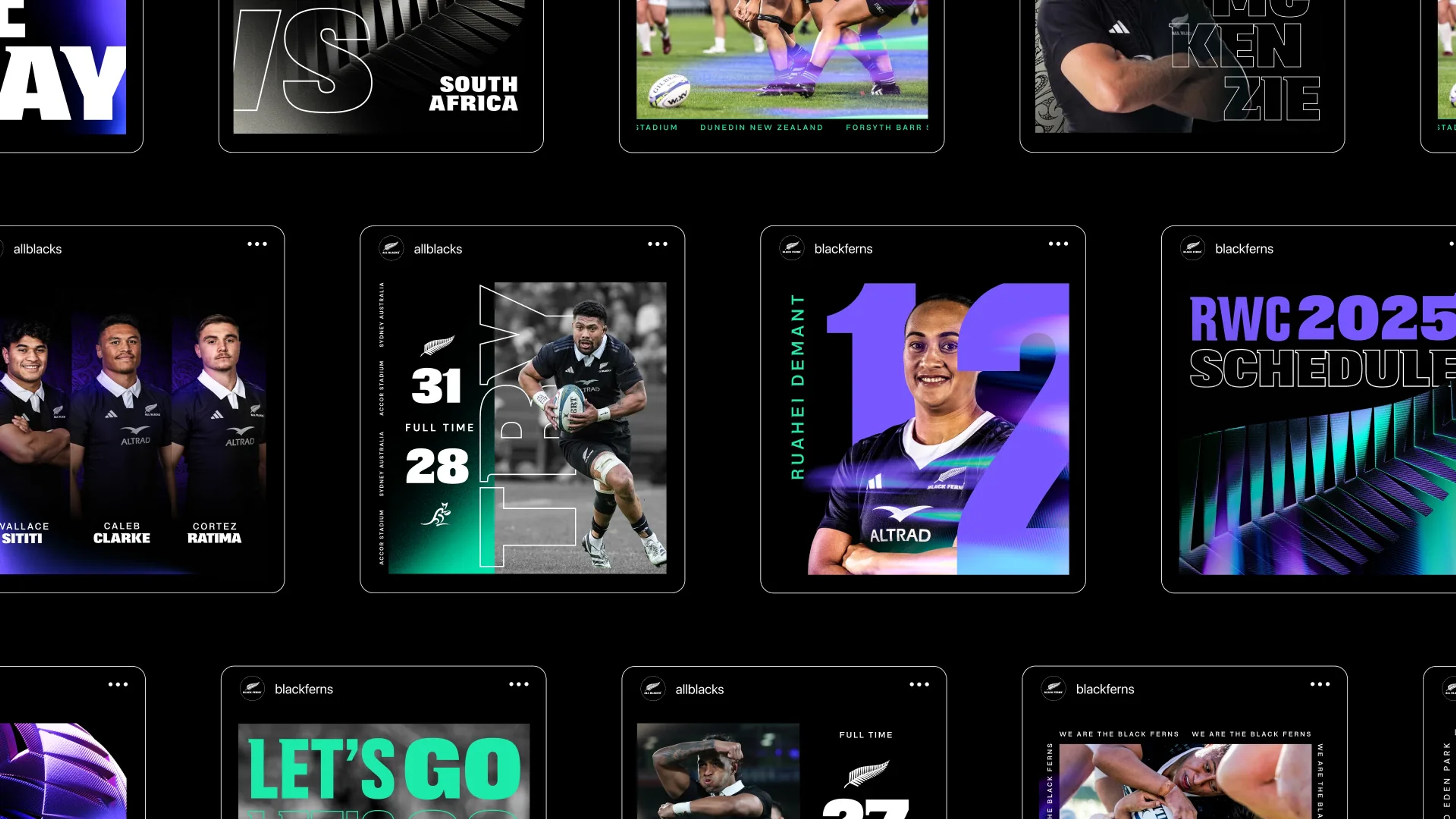 Close crop of the social feed system: score cards, line-ups and match-day posts