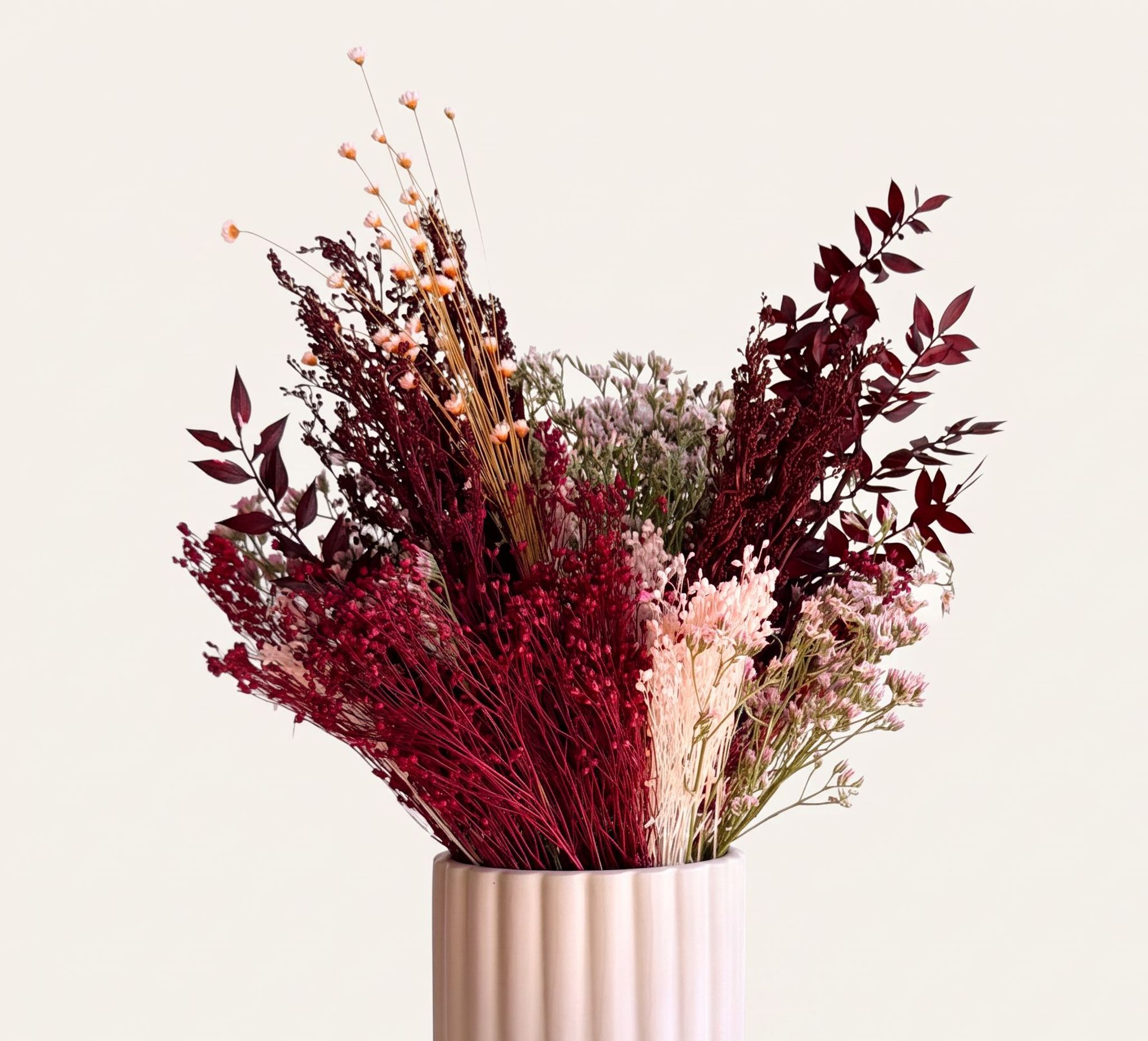 Burgundy, cut three ways.