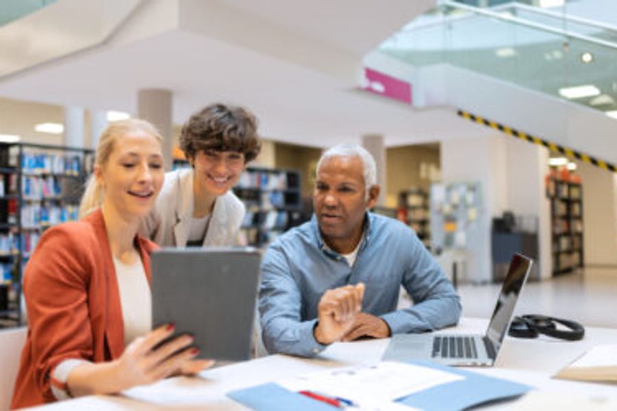 Adults learning in a library