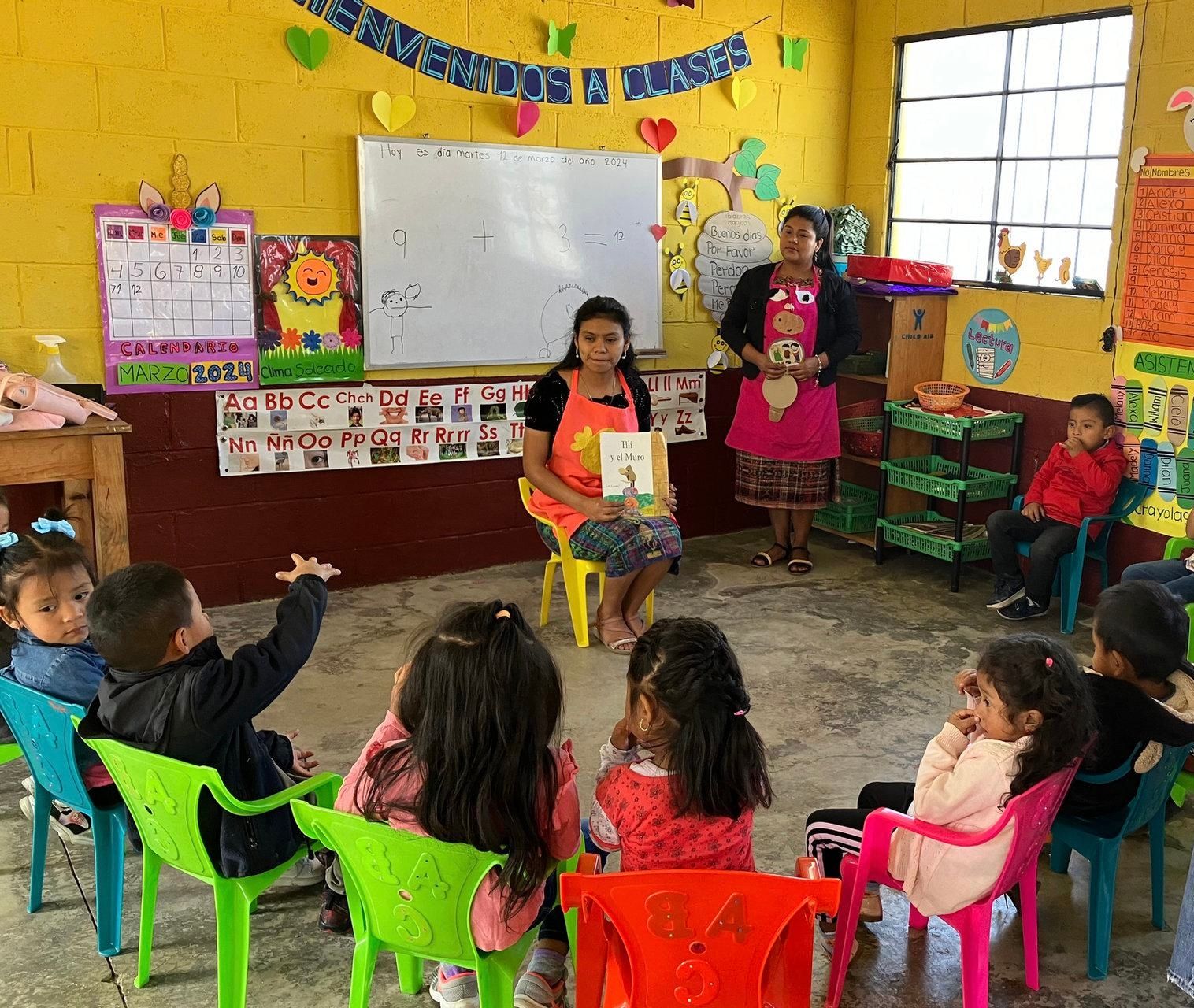 Children learning in a community classroom in rural Guatemala
