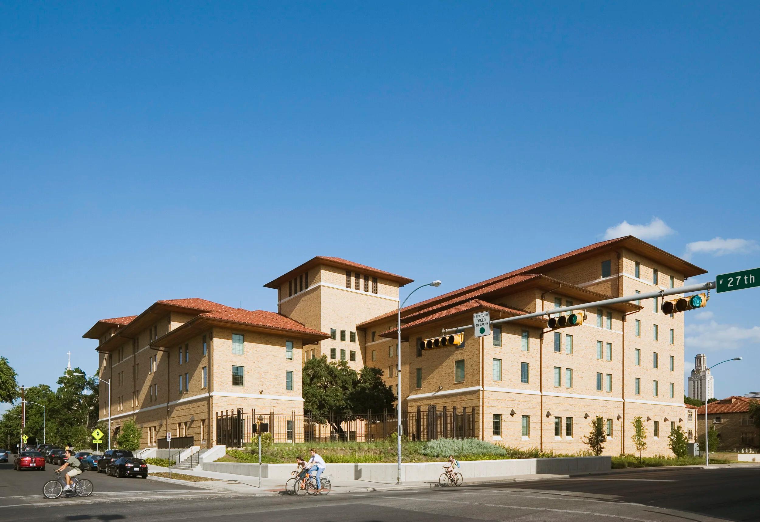 street intersection with residence hall