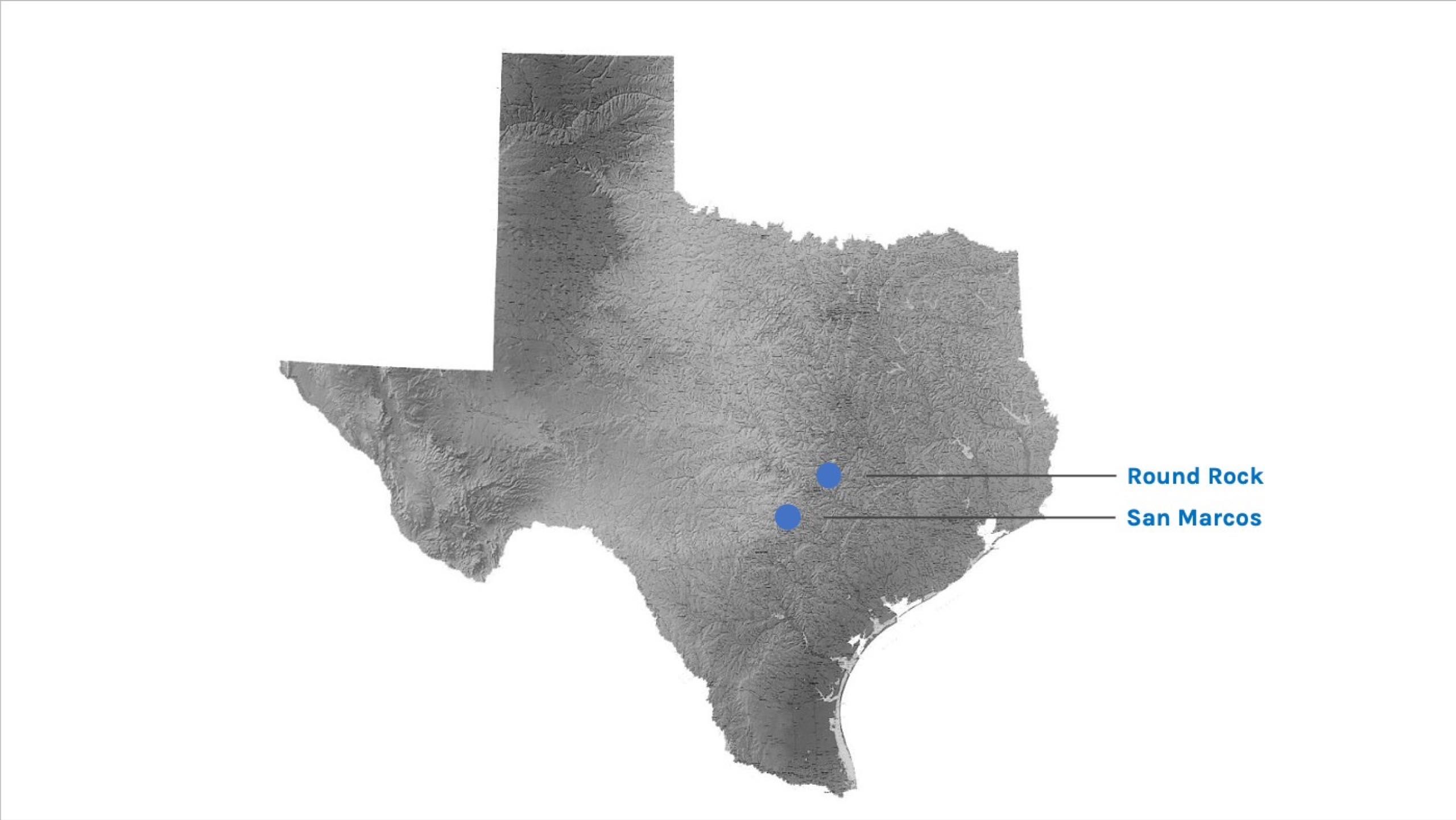 map of texas showing round rock and san marcos locations