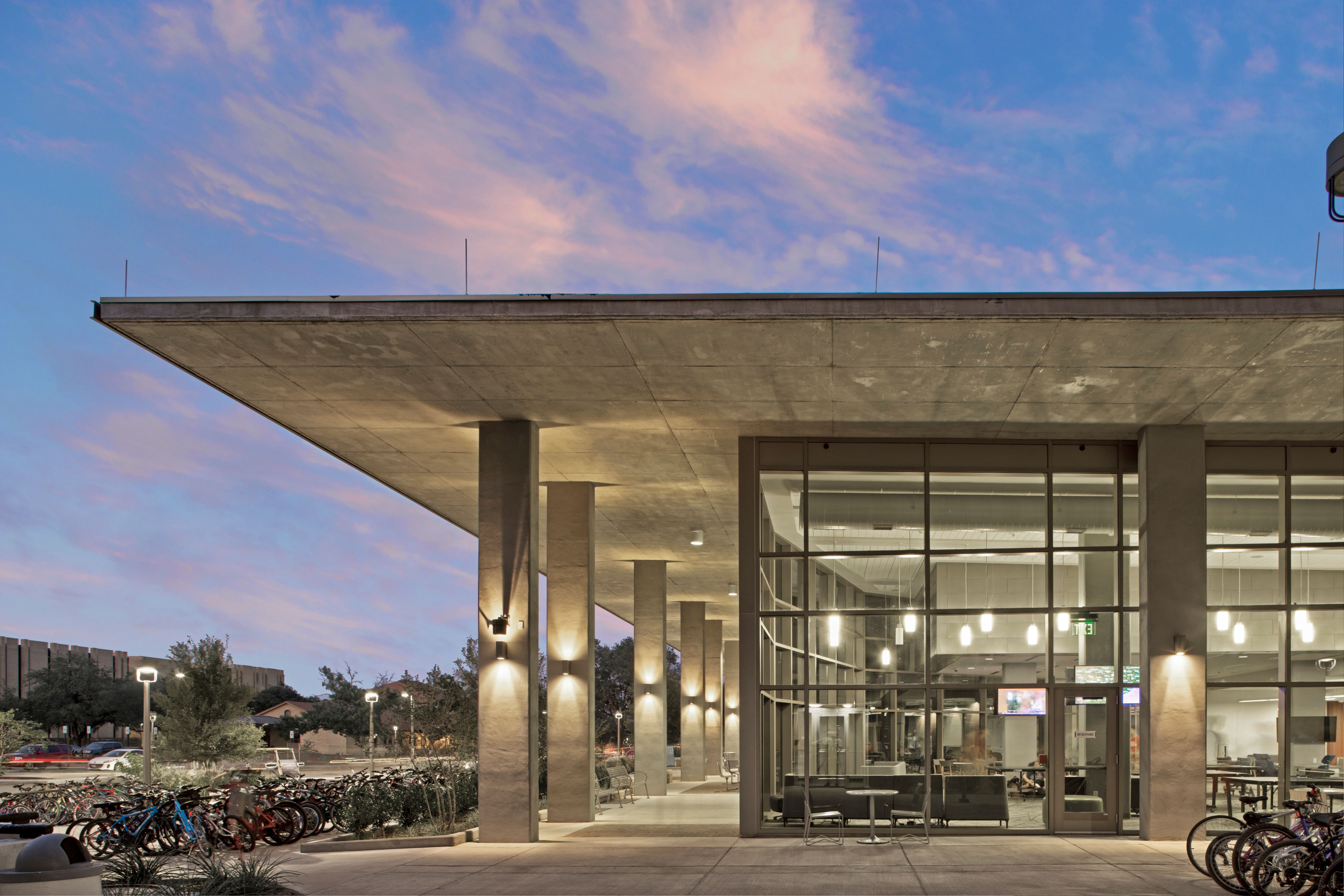 TAMU Commons Renovation Exterior at night