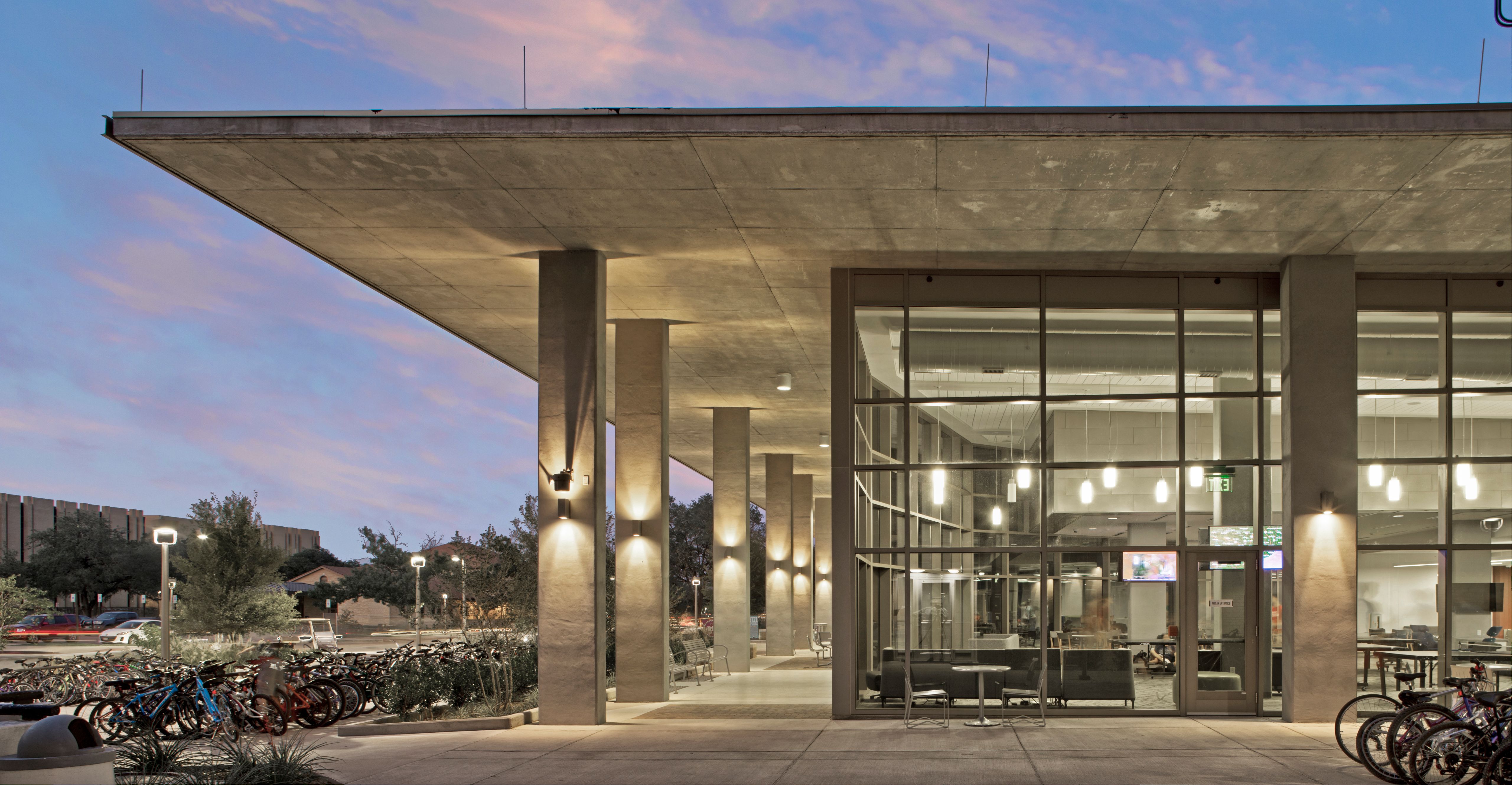 TAMU Commons Renovation Exterior at night