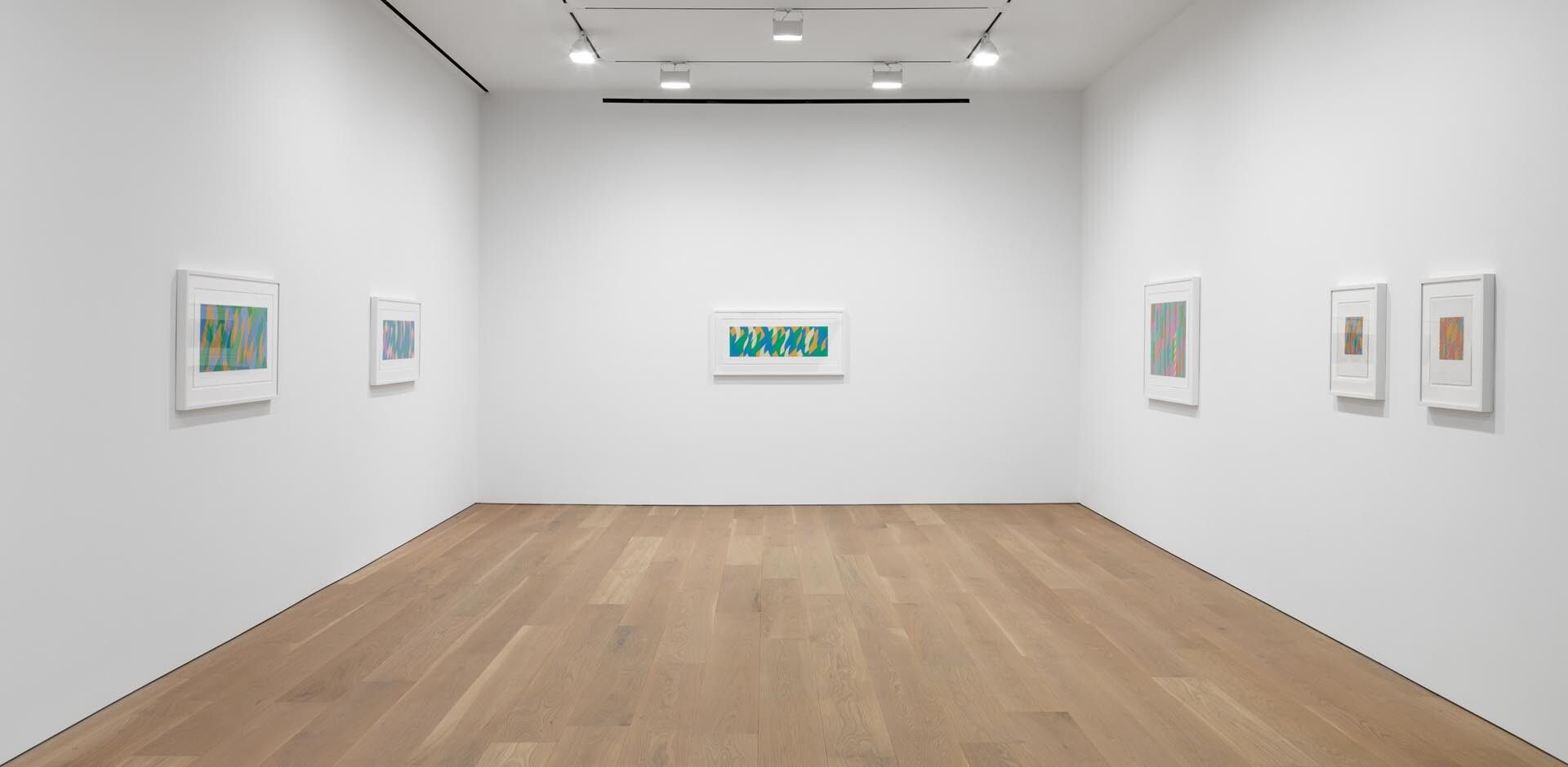 Installation view of the exhibition Bridget Riley at David Zwirner in New York, dated 2015.