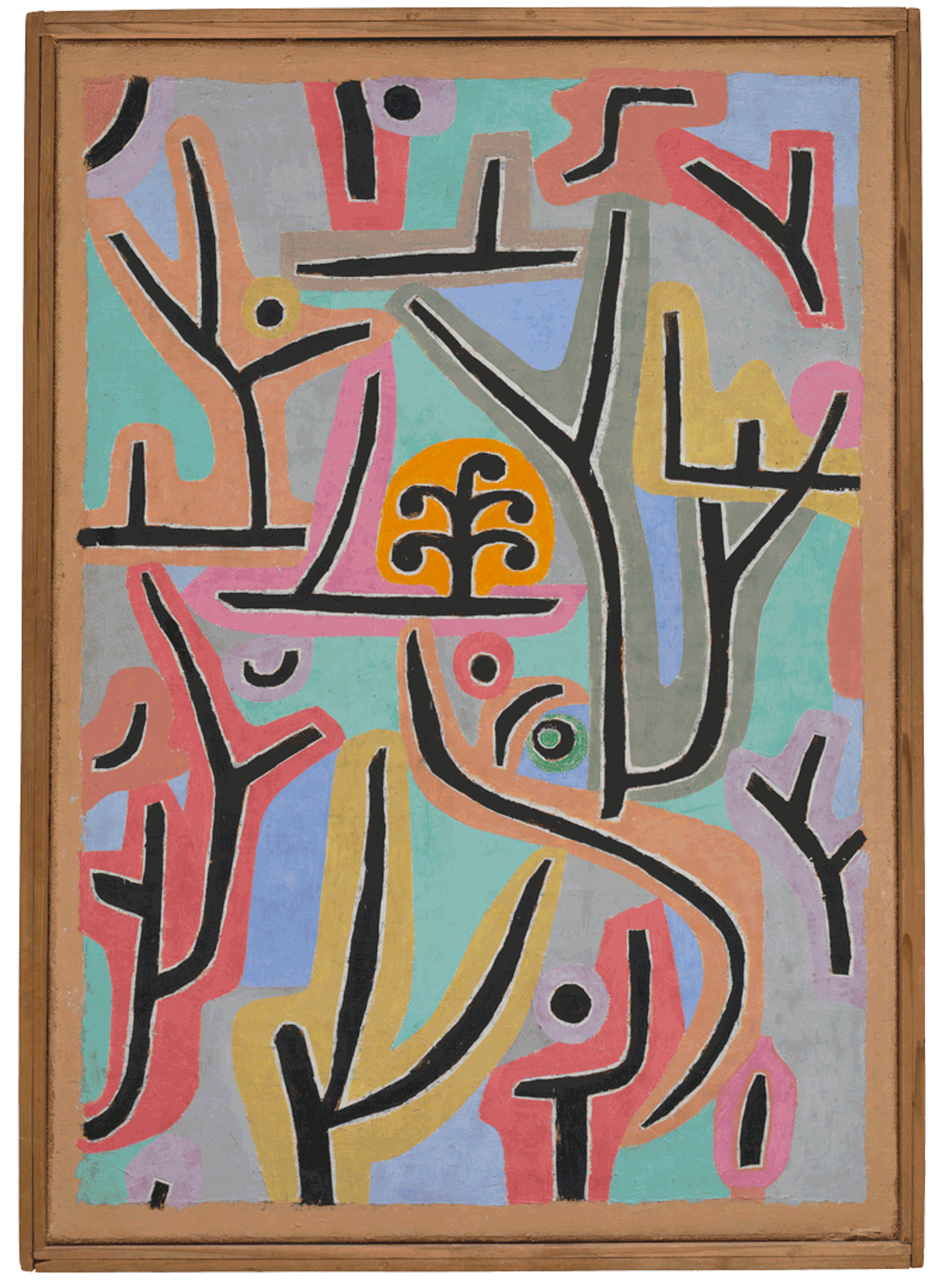 A mixed media work on burlap by Paul Klee, titled Park bei Lu., 1938, 129 ‚ÄãPark Near Lu., 1938, 129, dated 1938.