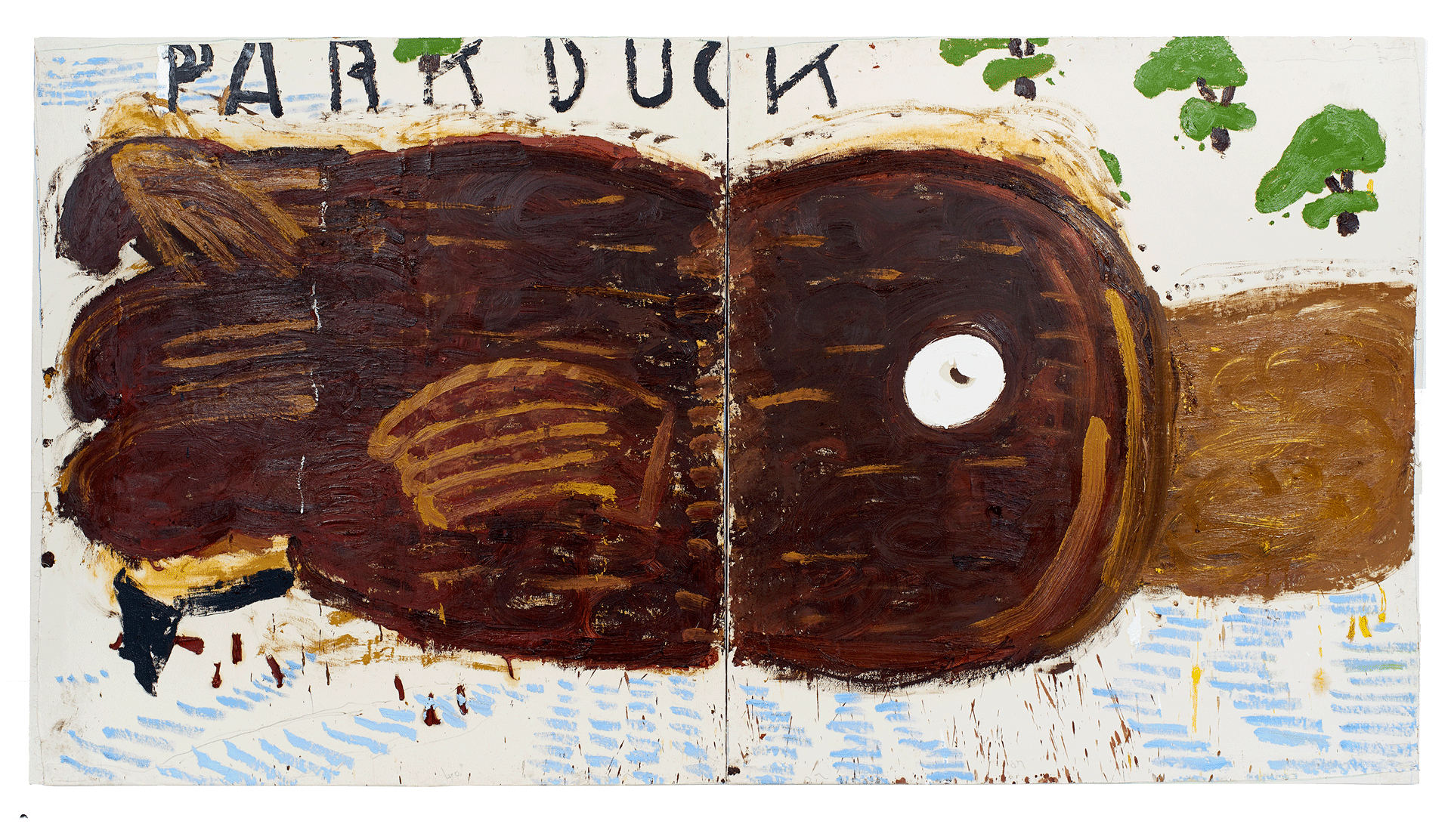 A painting by Rose Wylie, titled Park Duck, dated 2017. 