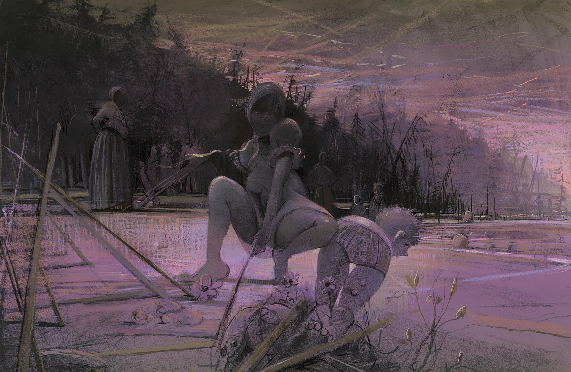 A detail from an artwork by Lisa Yuskavage.