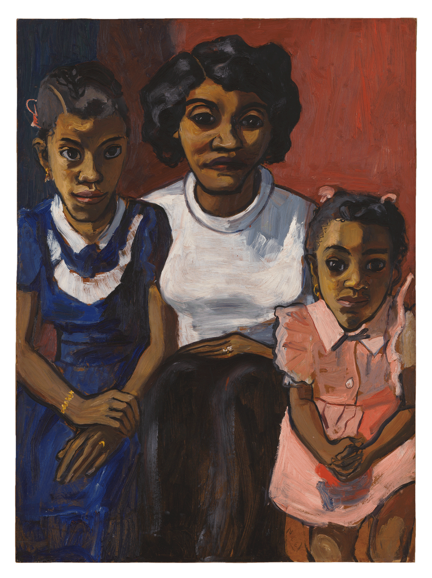 A painting by Alice Neel, titled Black Spanich-American Family, dated 1950.