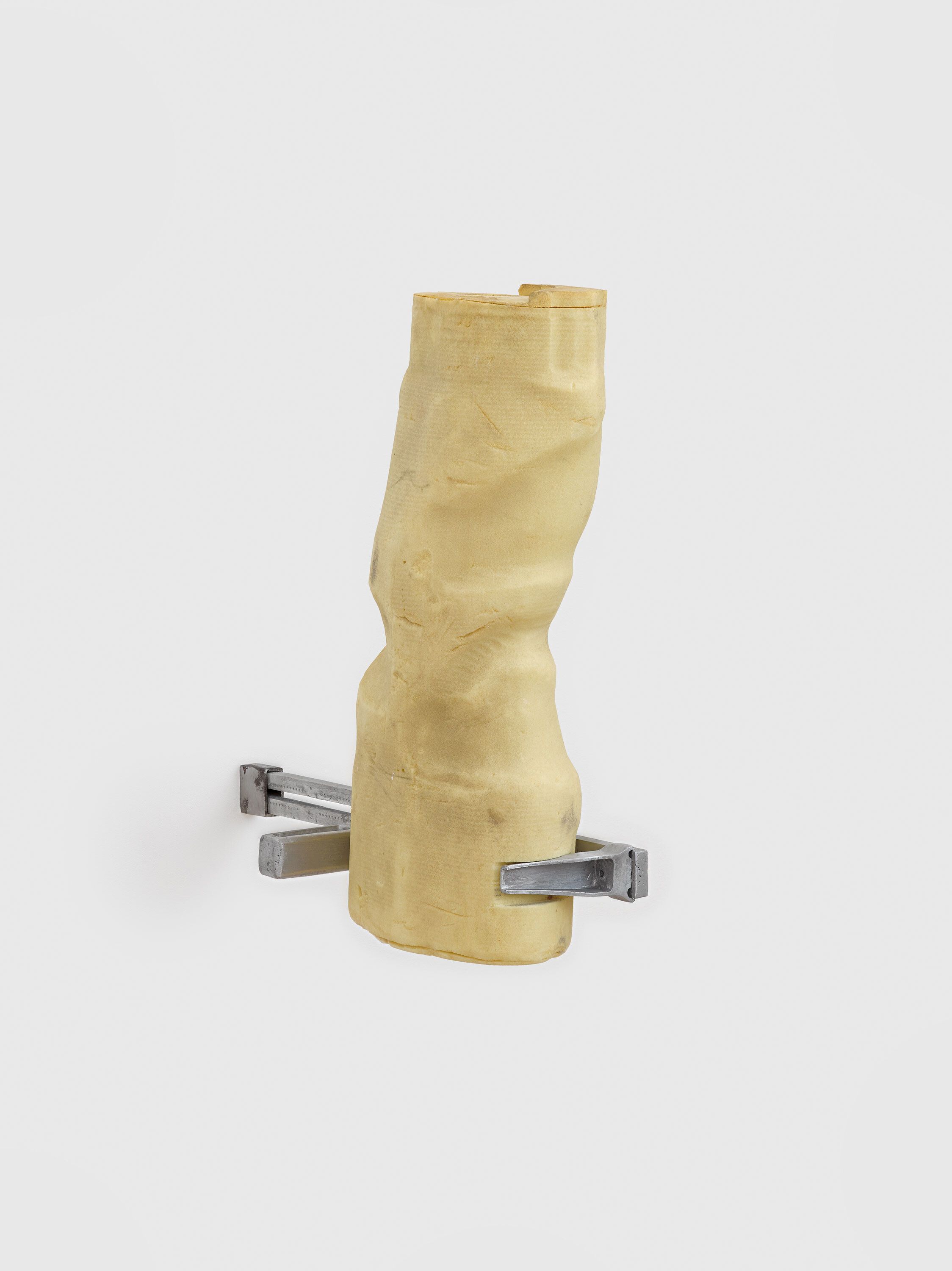 A polyurethane milled on Rodin 4D and anthropometric calibrators cast in aluminum and stainless steel artwork by Berenice Olmedo, titled héxis, dated 2019.