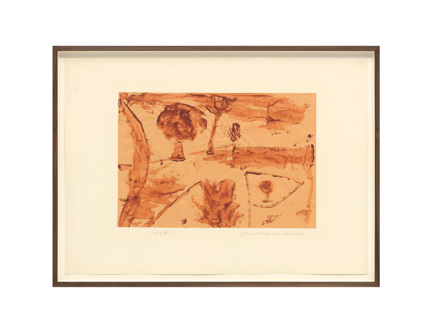 A drawing by Paul Klee, titled Zelt und Wimpel in der Landschaft (Tent and pennant in the landscape), dated 1939.