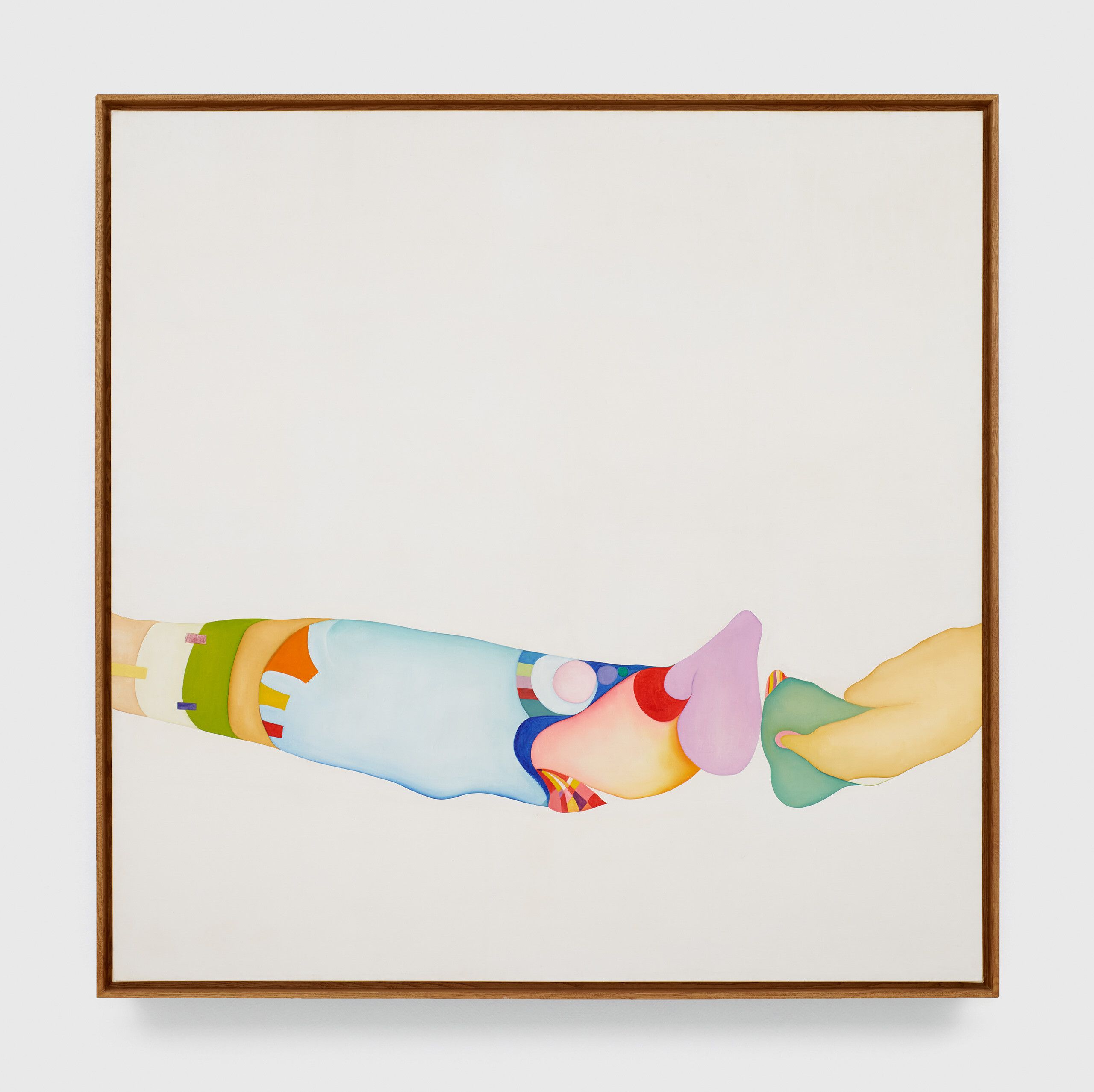 An oil on linen painting by Huguette Caland, titled Espace Blanc I, dated 1984.