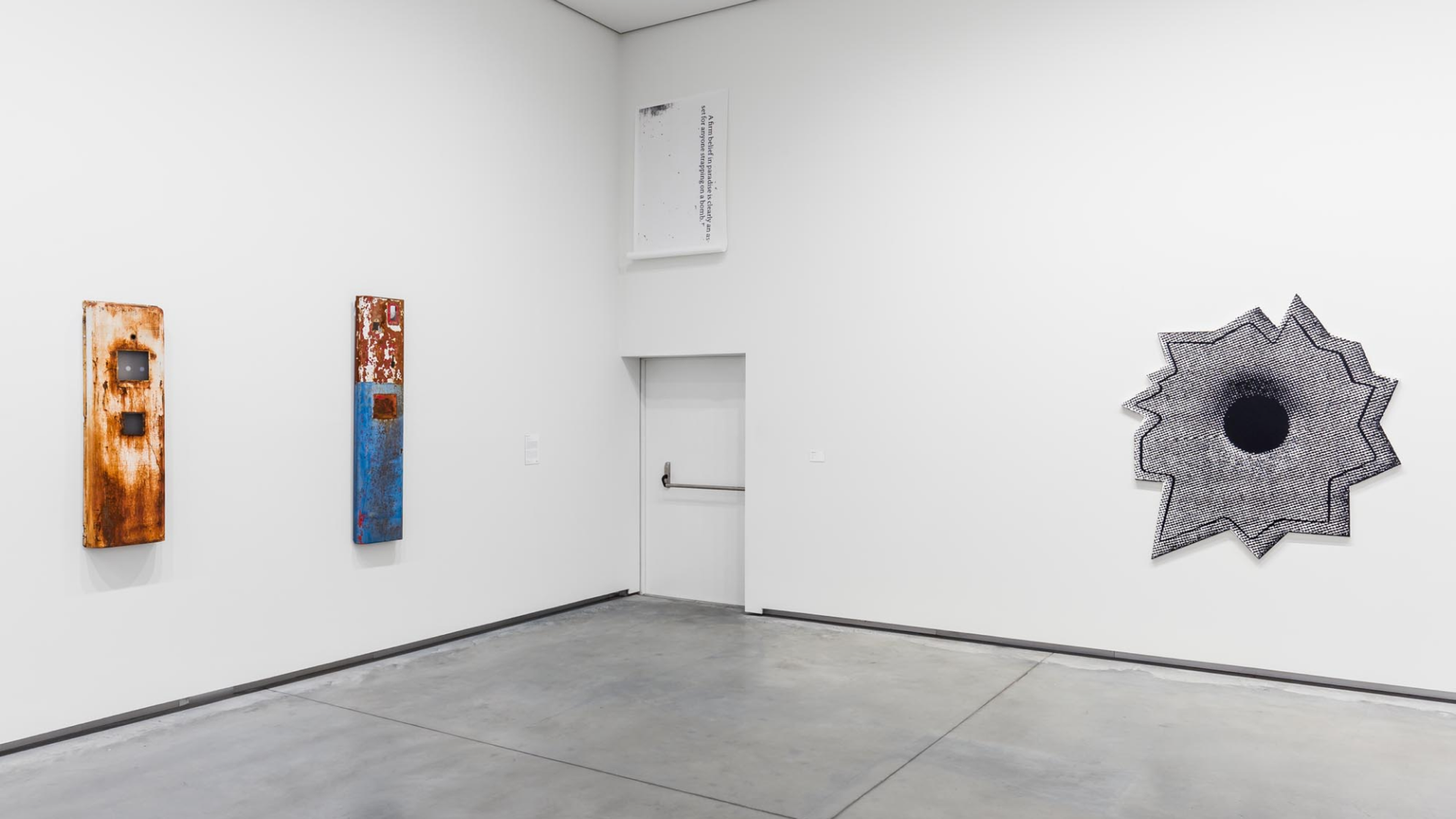 Installation view of the exhibition, Nate Lowman, at Astrup Fearnley Museet in Oslo, dated 2018.