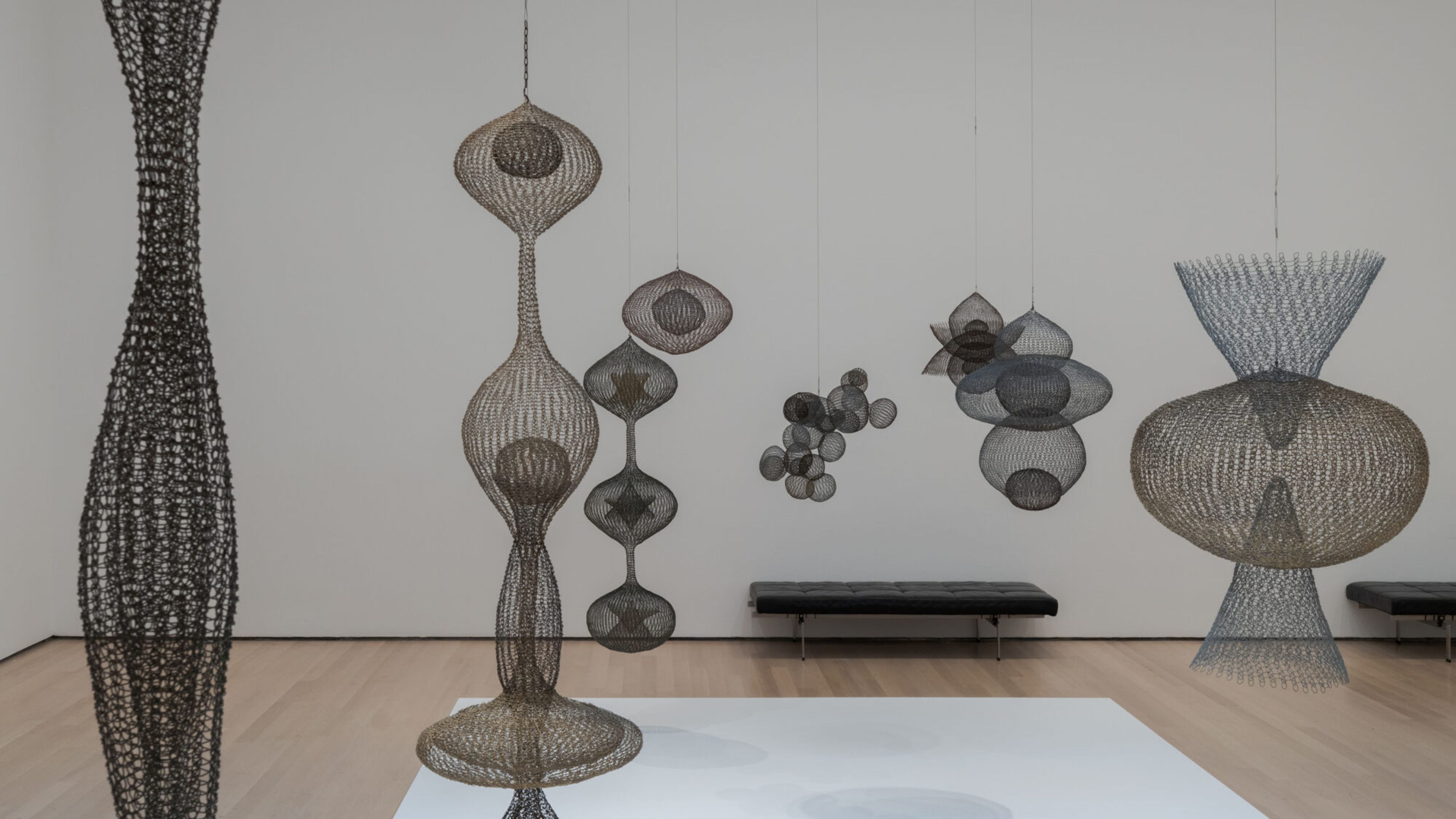Installation view of the exhibition Ruth Asawa: A Retrospective at The Museum of Modern Art in New York, United States, dated October 19, 2025–February 7, 2026.