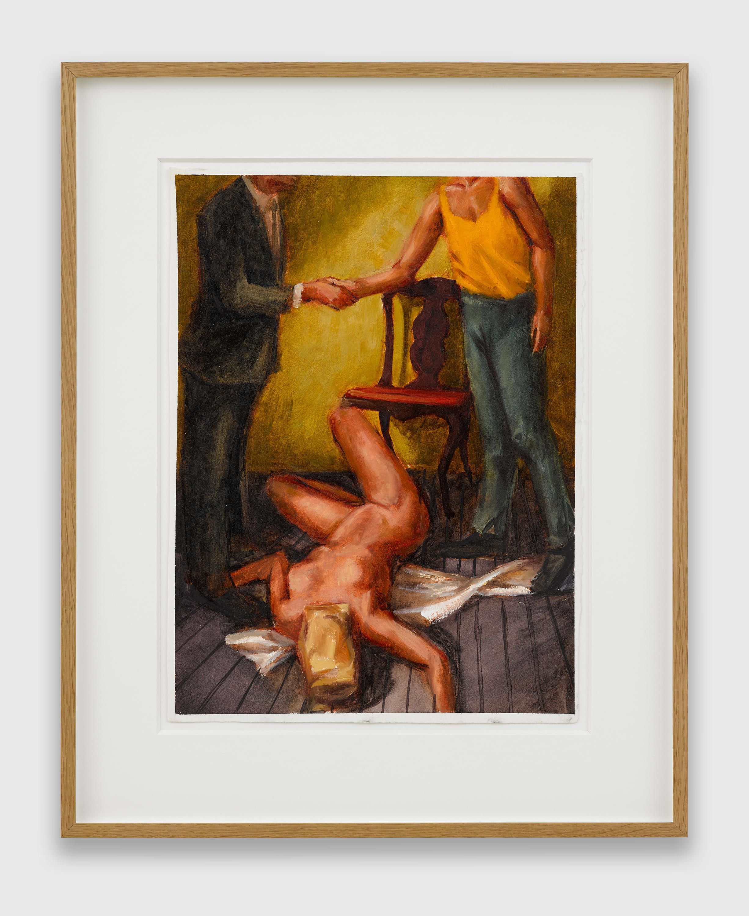 A painting by Hugh Steers, titled Handshake, dated 1989.