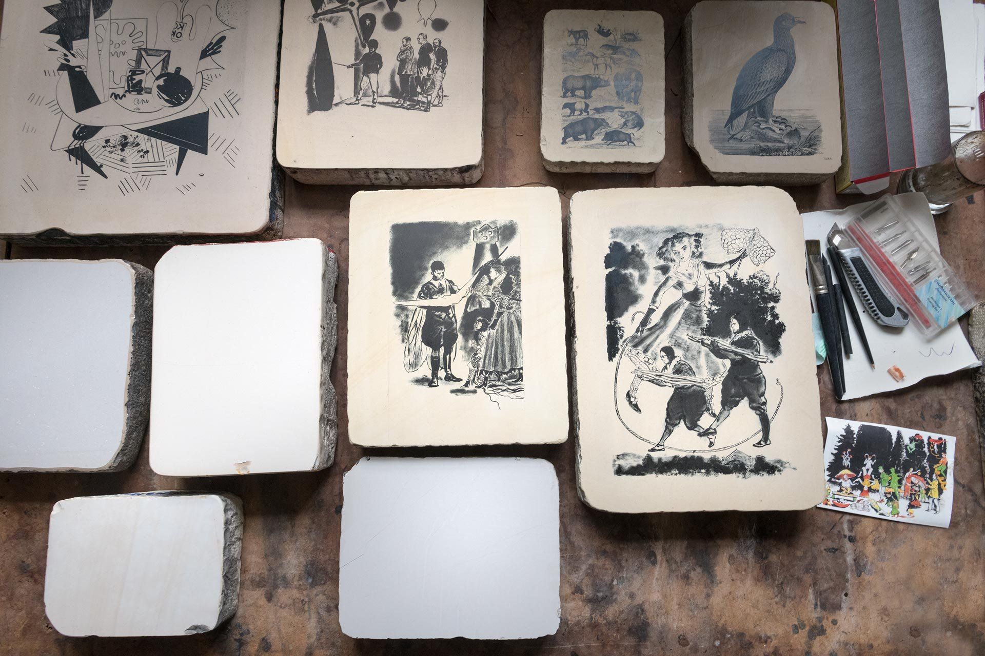 Lithography stones in Neo Rauch's studio