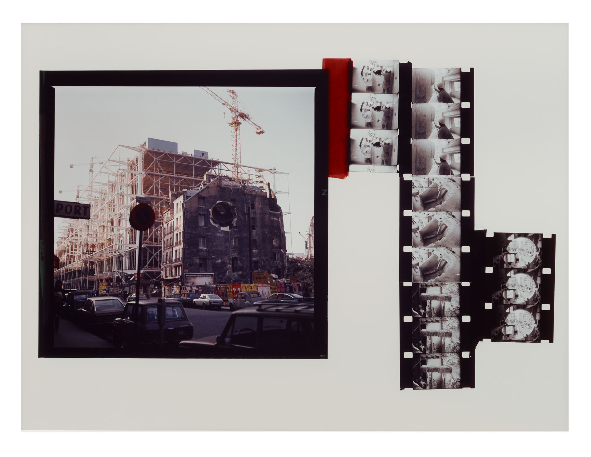 A photograph by Gordon Matta-Clark, titled Conical Intersect, dated 1975.