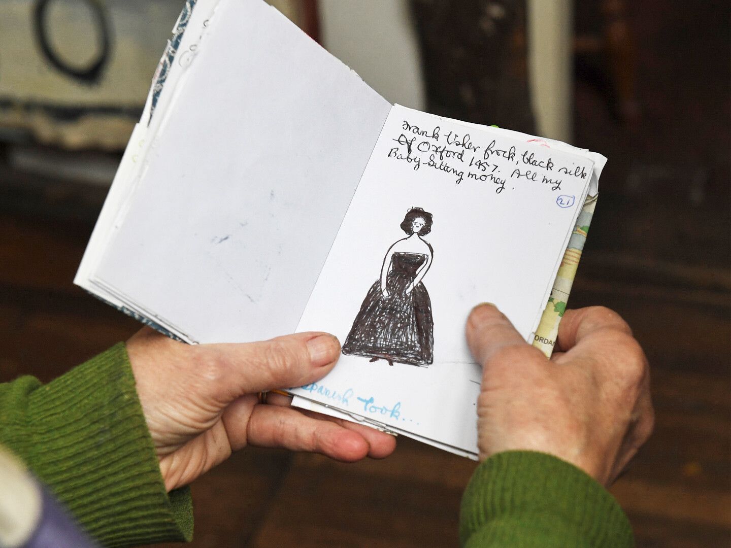 A photograph of Rose Wylie in her studio, dated 2019
