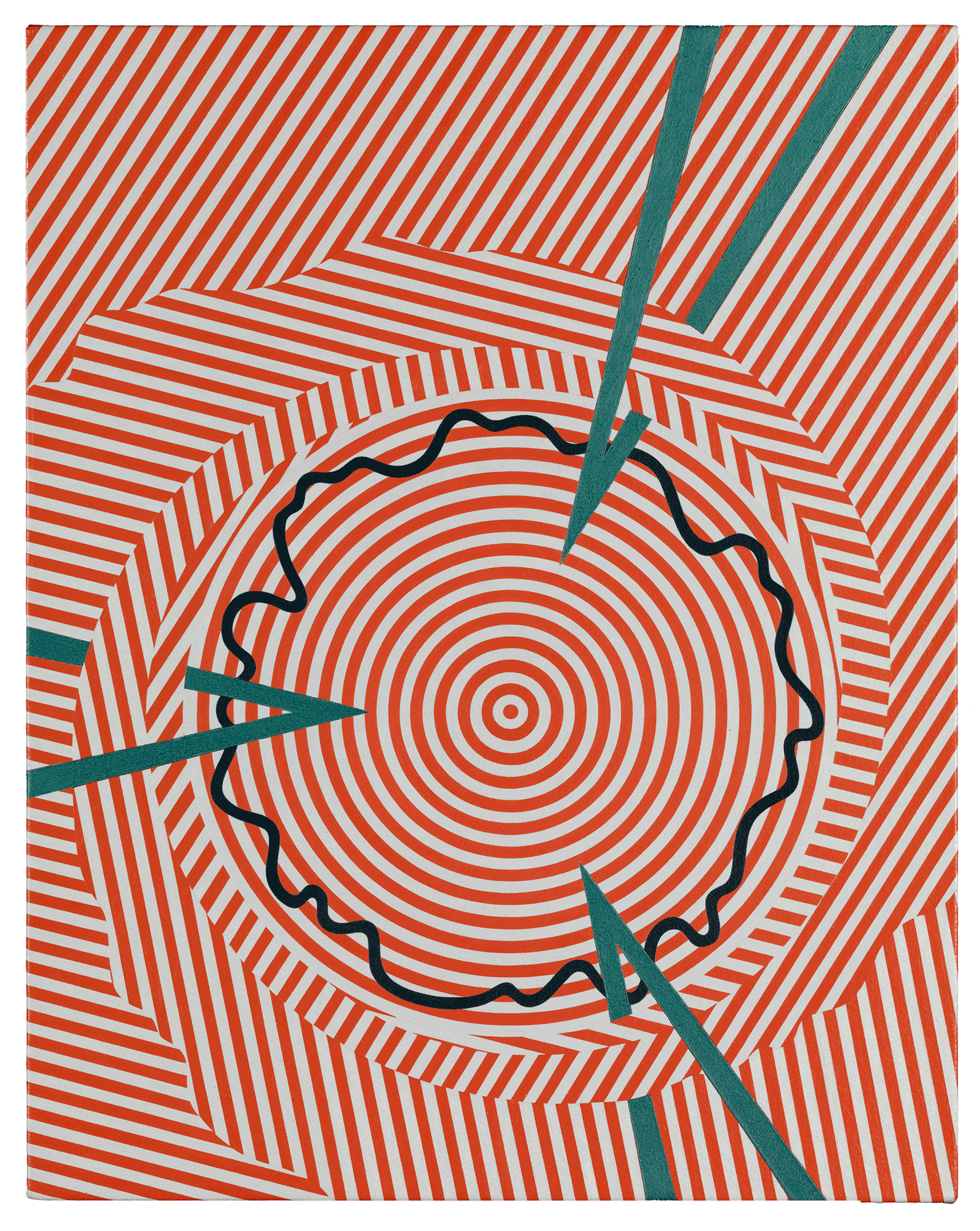 A painting by Tomma Abts, titled Feio, dated 2007. 