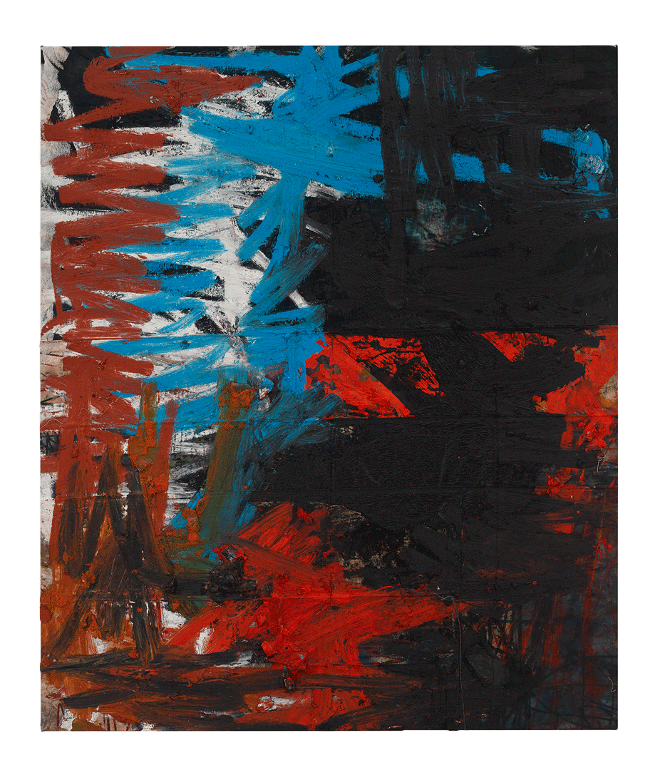  A painting by Oscar Murillo, titled manifestation, dated 2019 to 2020.