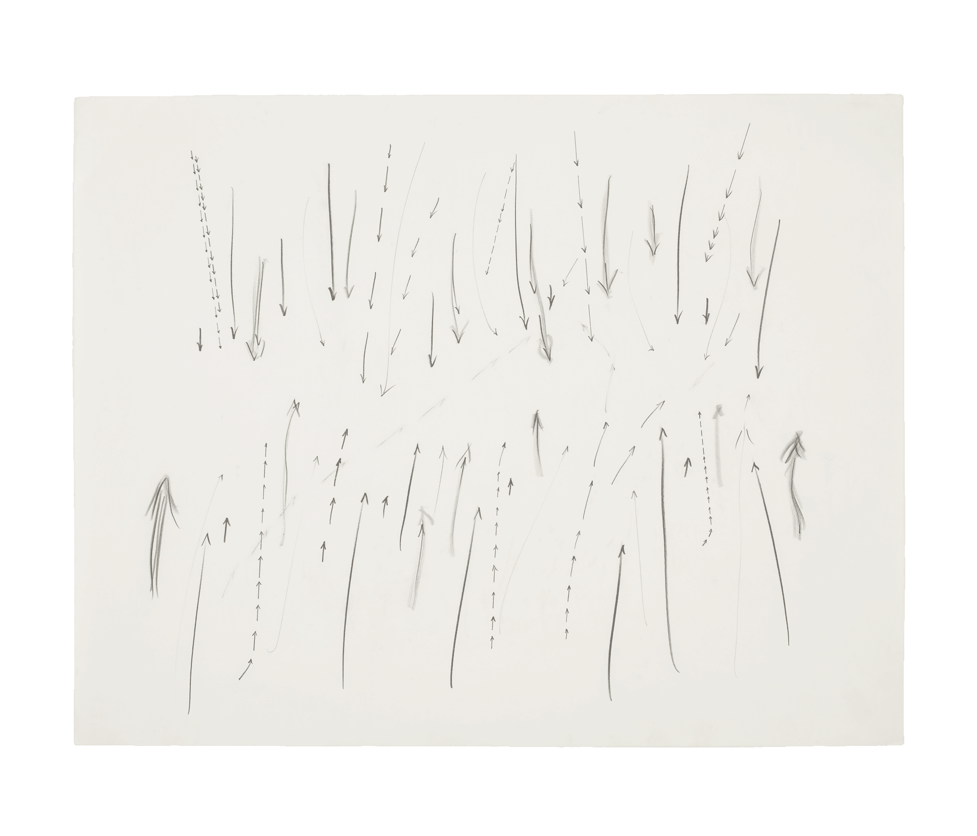 A drawing by Gordon Matta-Clark, titled Arrows, dated 1972 to 1973.