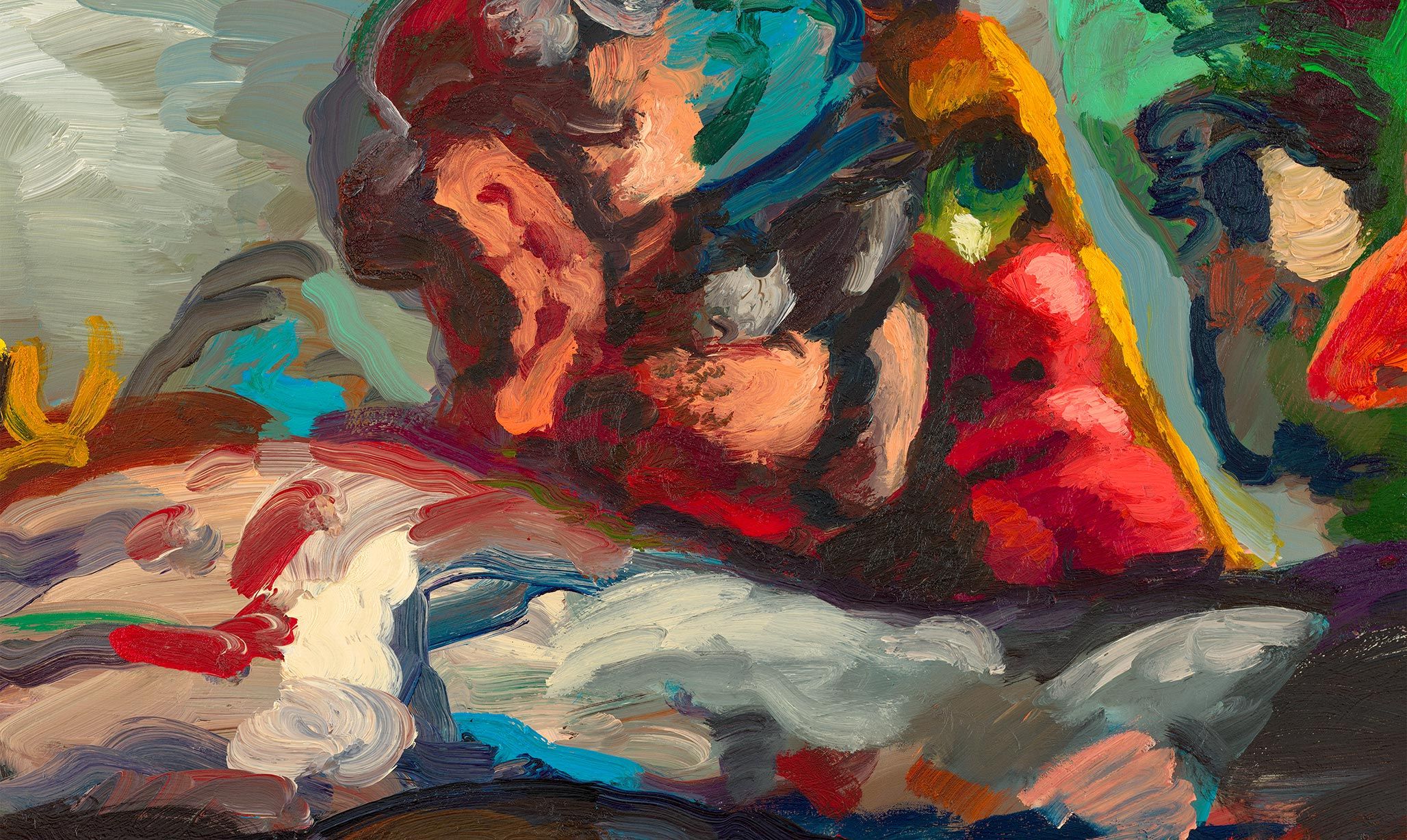A detail from a painting by Dana Schutz, titled Sea Group, dated 2021.