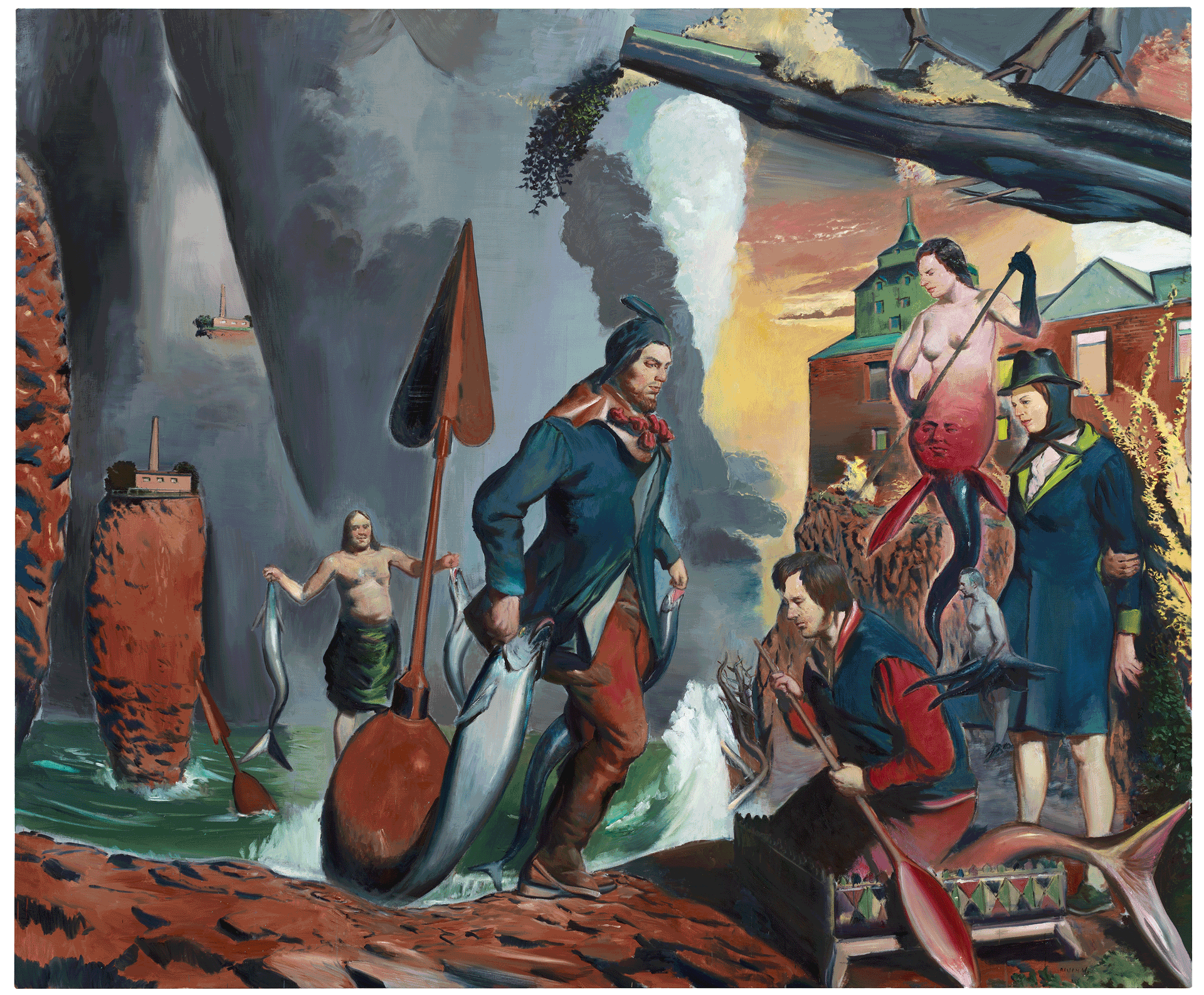 A painting by Neo Rauch, titled Der Fischzug, dated 2016.