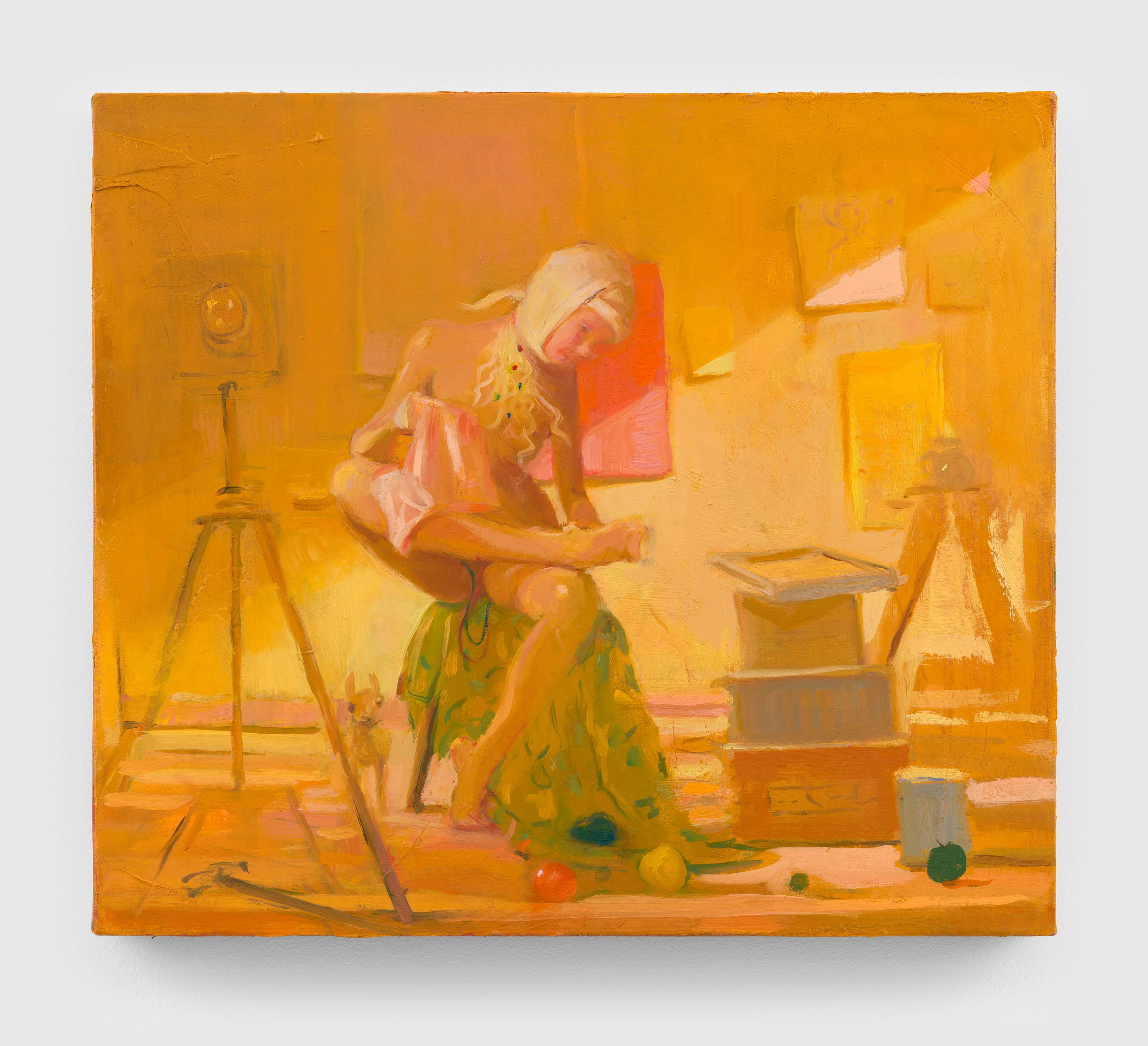 A painting by Lisa Yuskavage, titled Wee Yellow Studio, dated 2021.